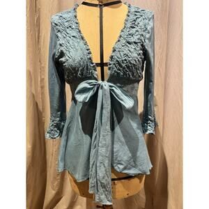Ann Ferriday Vintage Cotton Sequin Pucker Tie Front Fairy Boho Top/ Cardigan S